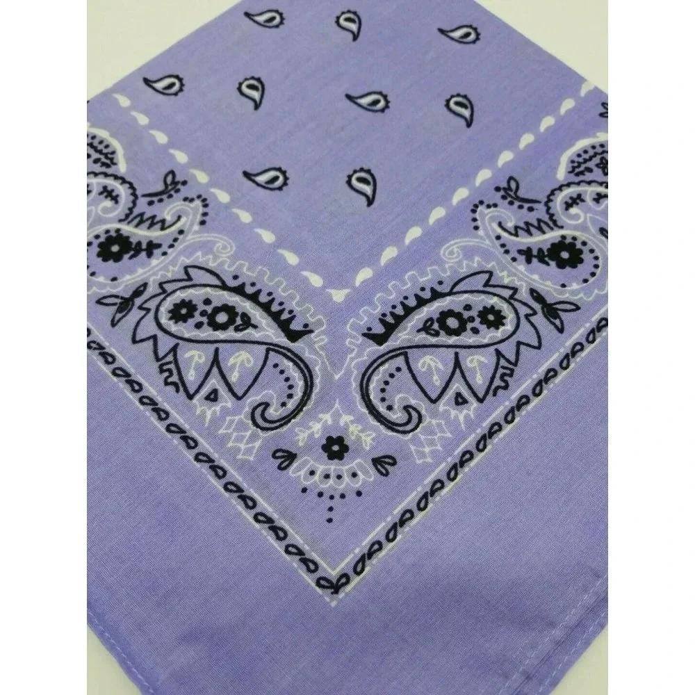 Purple White Black Paisley Classic Bandana Scarf Biker DoRag Cotton 21x21 Square